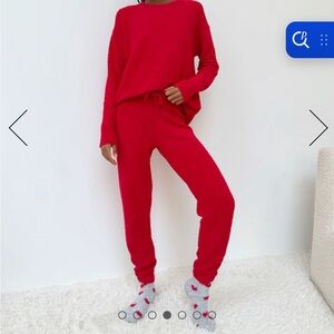 Splendid Red Fuzzy Sweater PJ Set